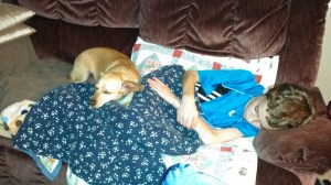 Good to be home with our therapy dog!